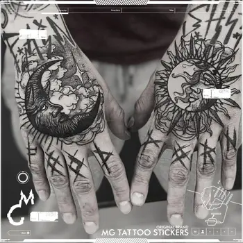 Татуировка Солнца И Луны Водонепроницаемые Временные Татуировки Стойкая Поддельная Татуировка для Женщины Мужчины Рука Рука Назад Татуировка Модный Рок Татуировки Наклейка