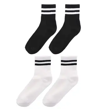 Теплые спортивные хлопчатобумажные носки в японскую полоску, повседневные чулочно-носочные изделия с двумя полосками, носки в корейском стиле, женские носки со средней трубкой, чулочно-носочные изделия
