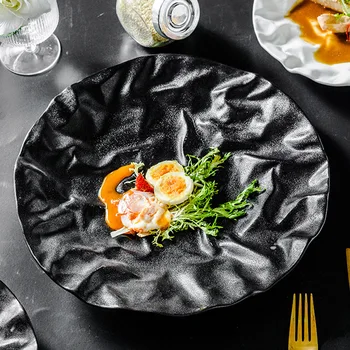 Тканевое блюдо в японском стиле, складное блюдо в западном стиле, неглубокая тарелка для стейка, высококачественная керамическая посуда для ресторана.