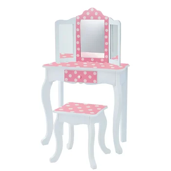 Туалетный столик с Зеркалом и Стулом, Розовый / Белый, Современная Простота, Изысканный вид Небольшого шкафа для Хранения, Встроенный Столик для макияжа