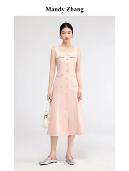 Уникальное розовое платье без рукавов с небольшим ароматом MandyZhang, женственный и элегантный стиль, длинное платье до талии