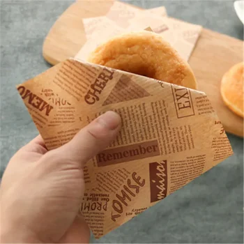Упаковка для выпечки Пончик Пекарня Пищевая упаковка Крафт Пакет Маслостойкий Картофель Фри Бумажный пакет для сэндвичей для сладкой упаковки для свадебной вечеринки