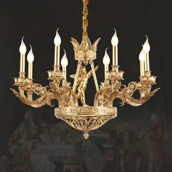 Французский Медный Металлический подвесной светильник из депарафинизированного металла, Фойе виллы, Европейский дизайн, Роскошная Старинная Латунная люстра