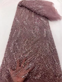 Французское кружево, африканские ткани для свадьбы, Блестящие хрустальные бусины ручной работы в Дубае, Роскошный тюль из нигерийского бисера