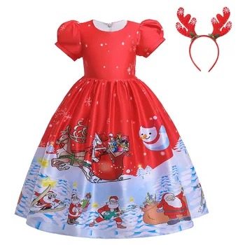 Хэллоуин, костюм Санта-Клауса, Рождественское платье для девочек, принцесса с мультяшным принтом, Детские Милые Рождественские карнавальные вечерние платья для косплея