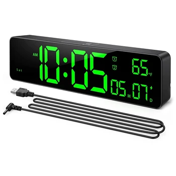 Цифровые настенные часы Большой дисплей со временем Датой температурой Светодиодный цифровой будильник с функцией повтора для спальни
