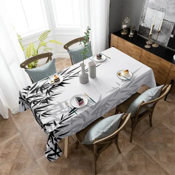 Черно-белые бамбуковые скатерти для обеденного стола, водонепроницаемое прямоугольное покрытие для кухни в гостиной