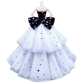 Черное Белое свадебное платье ручной работы с бантом в виде звезды и длинным хвостом для куклы Барби, одежда, вечернее платье, аксессуары для кукол 1: 6, Детская игрушка