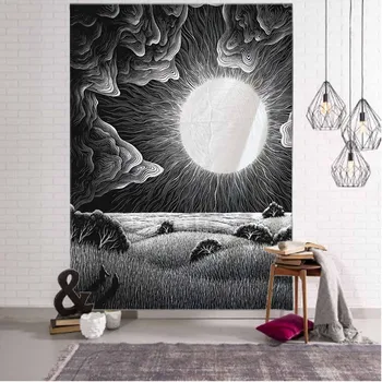 Черный гобелен, иллюстрация звезд Фэнтези, висящий на стене, Психоделический домашний декор, Скандинавская эстетика, Гостиная, спальня, Гобелены