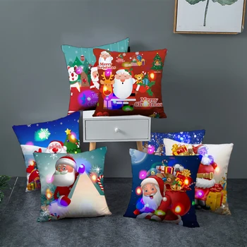 Чехол для подушки из рождественской серии со светодиодной подсветкой, украшение для дивана в гостиной, Квадратный чехол для подушки