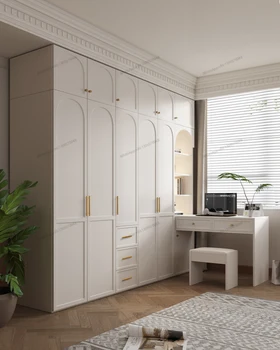 Шкаф из массива дерева во французском кремовом стиле, Семейная спальня, простой и экономичный письменный стол, цельная комбинация, маленький блок, большой шкаф для одежды