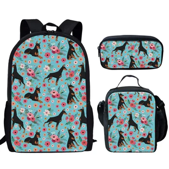 Школьный рюкзак с рисунком собаки и цветка, школьные сумки, школьный ранец для студентов, 3 шт./компл., детская сумка, рюкзак Mochila Escolar
