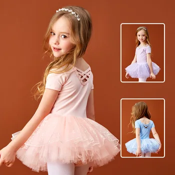Элегантное балетное платье для девочек USHINE, танцевальная одежда с коротким рукавом, спортивная юбка, трико для занятий гимнастикой для малышей, танцевальные трико