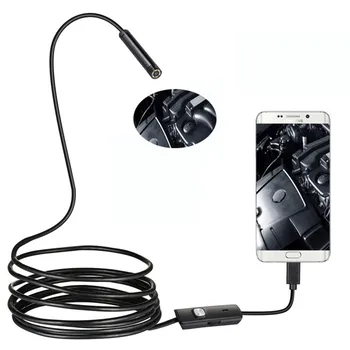Эндоскоп с объективом 5,5 мм, инспекционная камера с мягким кабелем длиной 1-2 м, светодиодная подсветка, водонепроницаемые бороскопы для Android, мини-камера для ремонта автомобилей, USB-ПК, мини-камера