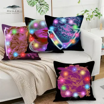 Эстетическая наволочка Y2k Vaporwave с красочными неоновыми светодиодными огнями, наволочка на поясную подушку, наволочка для декора комнаты, Наволочка