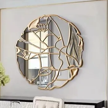 Эстетическое декоративное зеркало, Золотистое Современное настенное клейкое зеркало, Нерегулярное украшение гостиной Miroir Murale Гостиная MQ50ZS