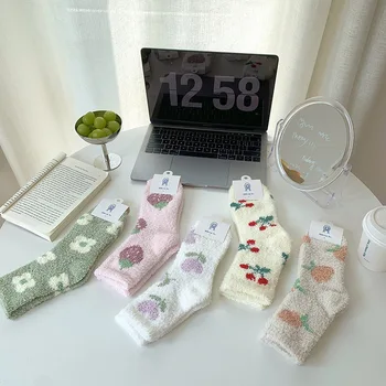 Японские милые носки Kawaii, осенне-зимние утепленные теплые женские носки из мягкого плюша, коралловый флис, домашняя одежда, носки для сна в пол