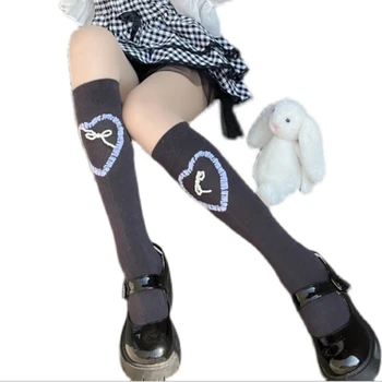 Японские униформные носки до икр, женские чулки до колена в стиле харадзюку с принтом 