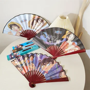 Японский складной веер мультфильм игра шелковой ткани бамбука вентилятор косплей реквизит дома спальня украшения